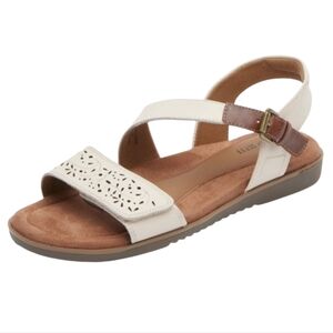 NEW! Cobb Hill Women's Size 7 White Tan Leather Sandals Zion Flats NIB